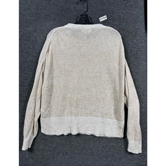J Crew Relaxed Cotton-Linen Blend Beach Sweater Womens Size L Beige Long Sleeves - Picture 2 of 8